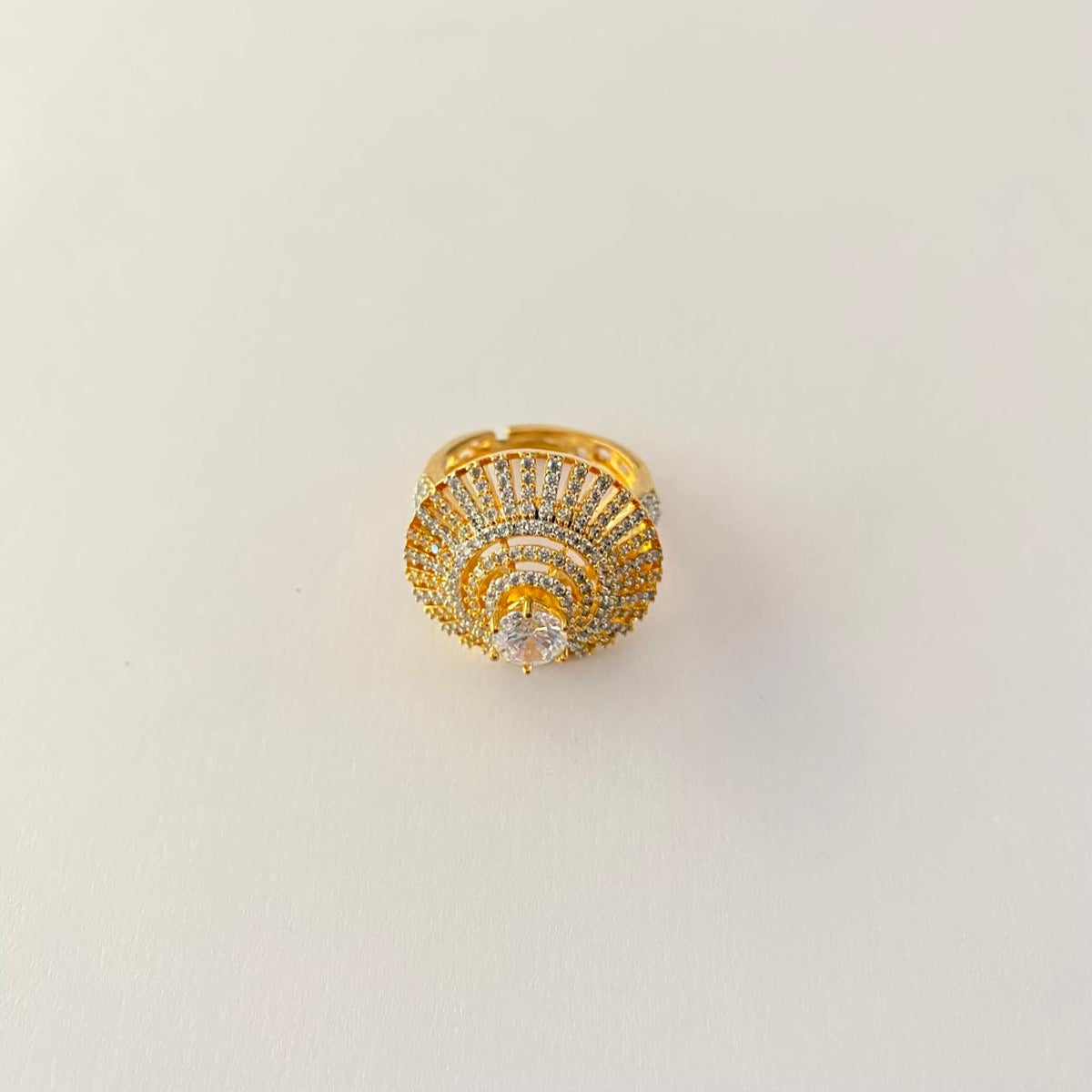 Central Single Stone Gold Plated Diamond Ring