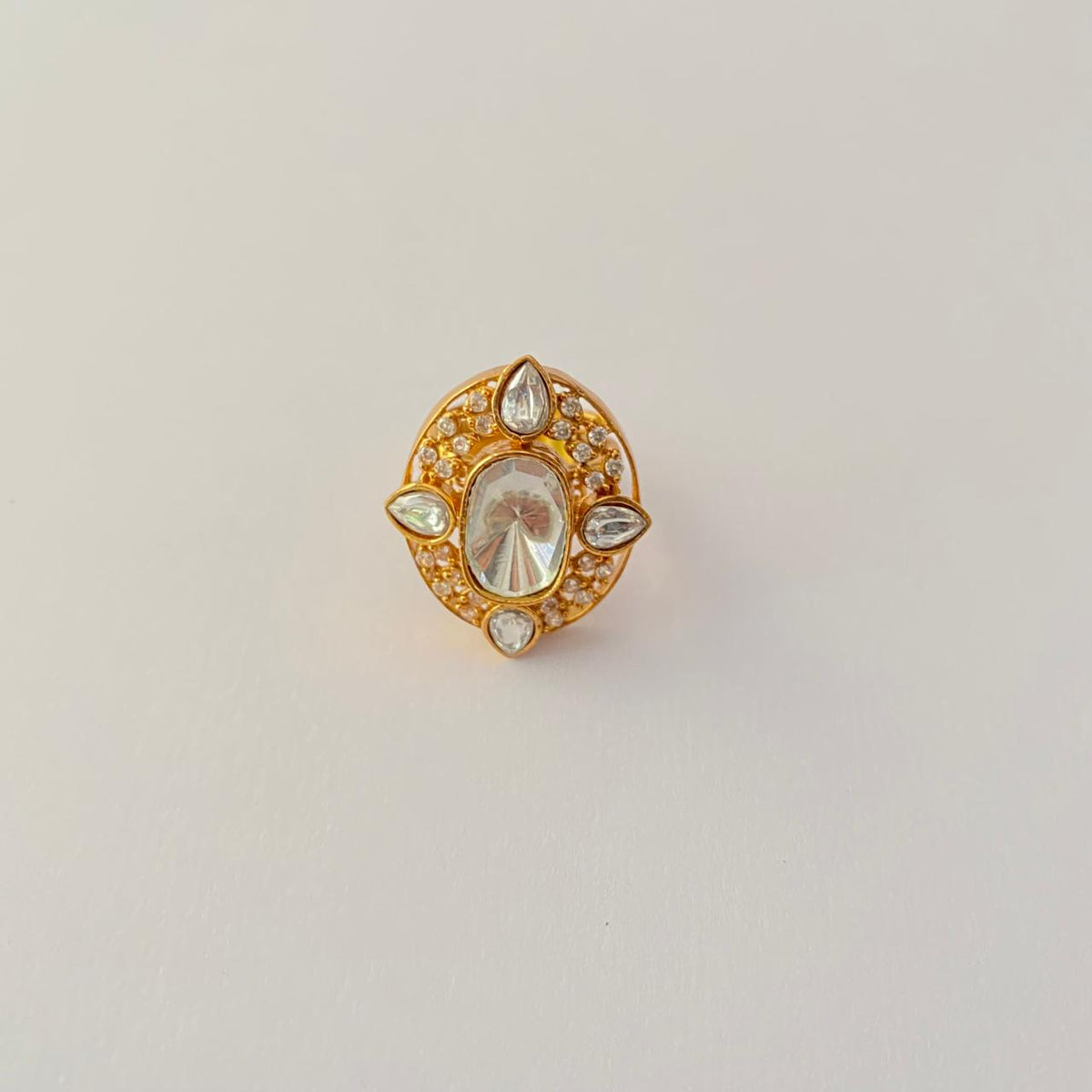 Antique Gold Plated Polki Ring