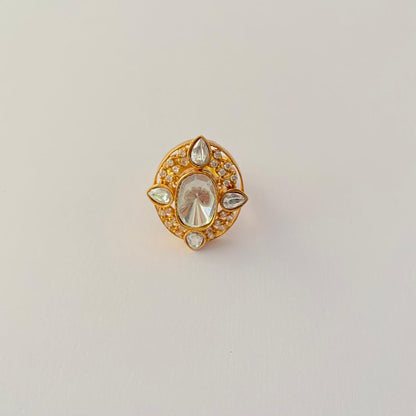 Antique Gold Plated Polki Ring
