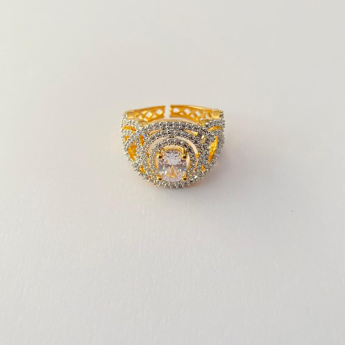 Diamond Gold Plated Central Stone Bend Ring