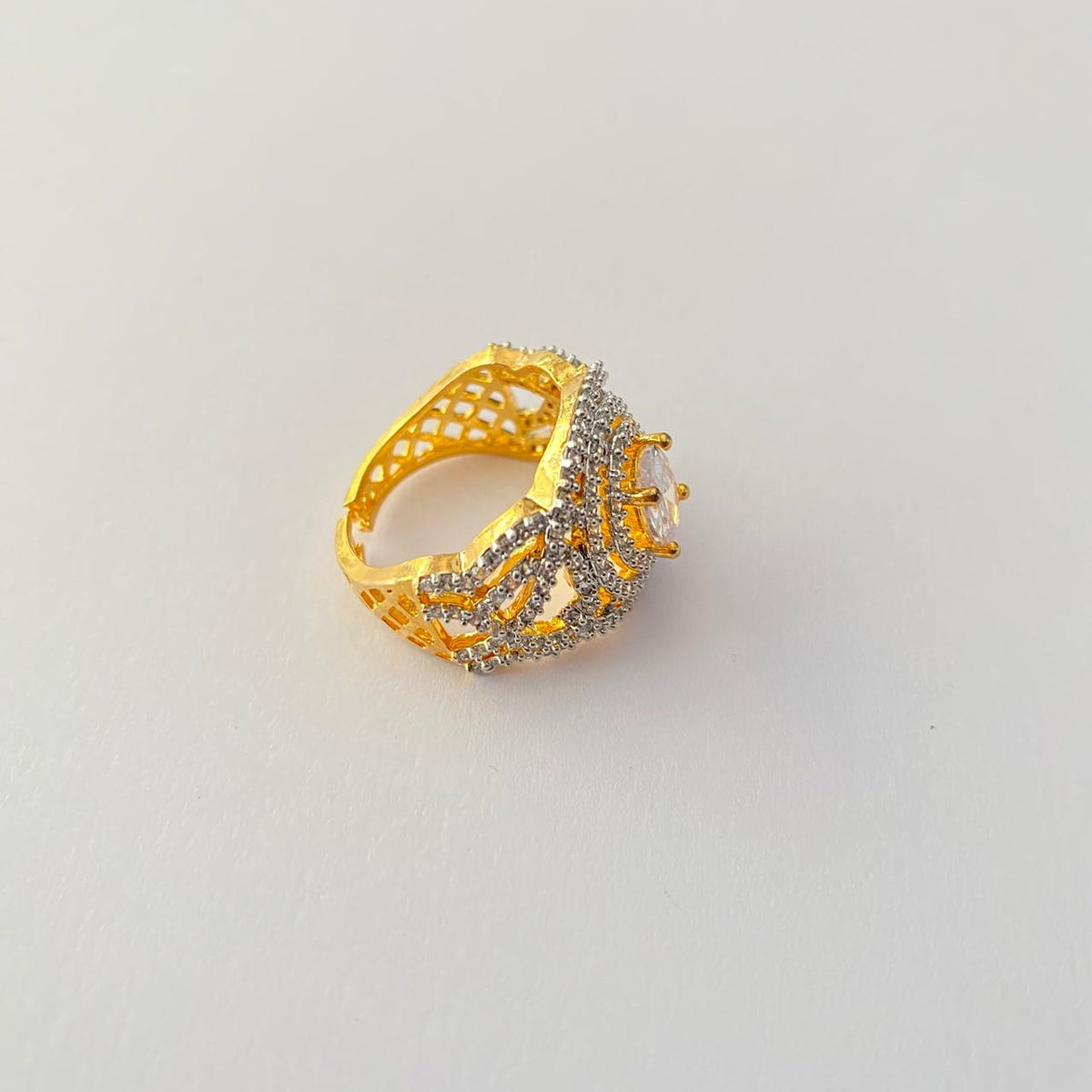 Diamond Gold Plated Central Stone Bend Ring