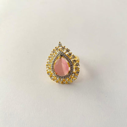 Peach Stone Gold Plated Teardrop Shape Diamond Ring