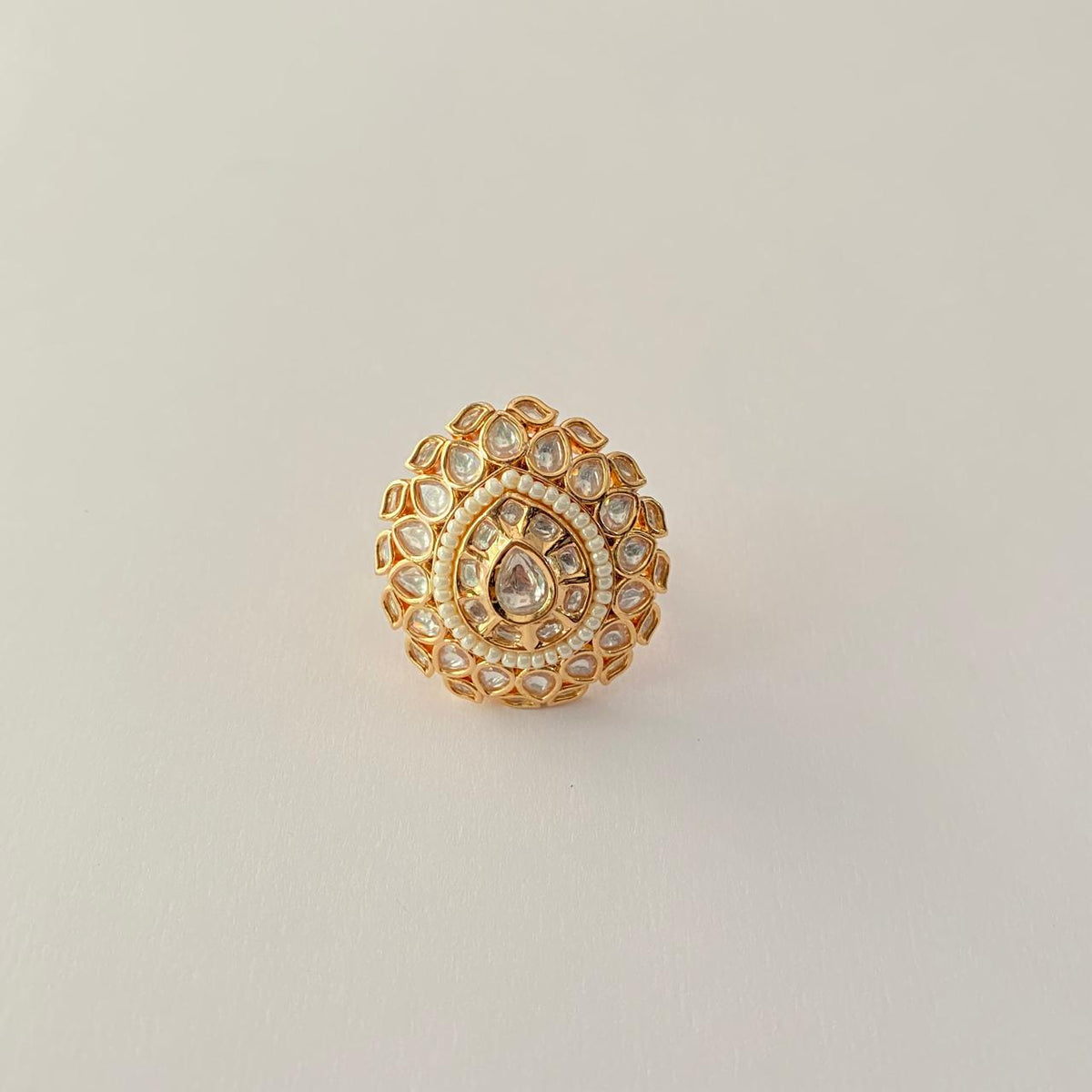 Gold Plated Kundan & Moissanite Ring