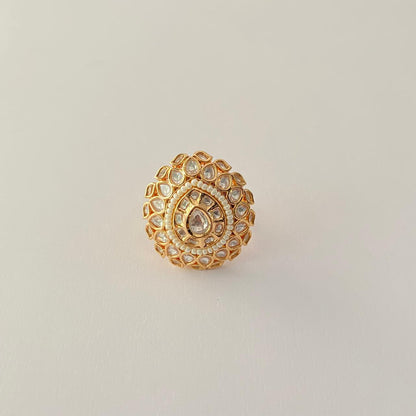 Gold Plated Kundan & Moissanite Ring