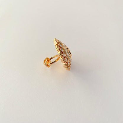 Gold Plated Kundan & Moissanite Ring