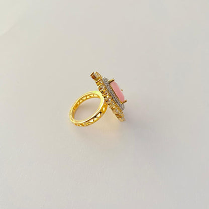 Peach Stone Gold Plated Teardrop Shape Diamond Ring