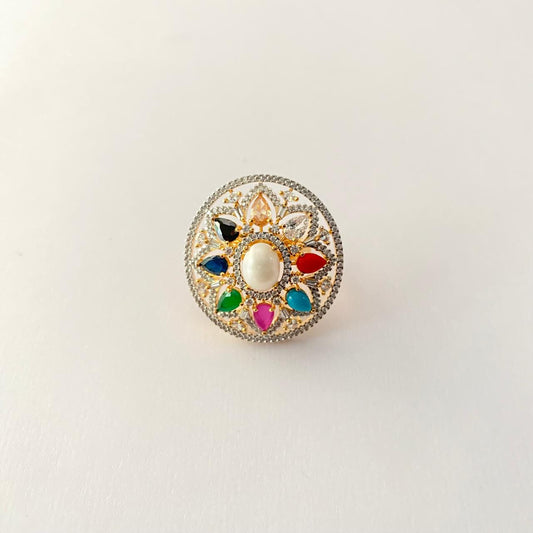 Multi Color with Center Pearl Ring