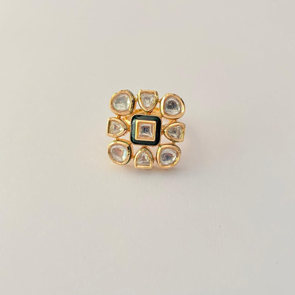 Kundan Gold Plated Square Shape Ring
