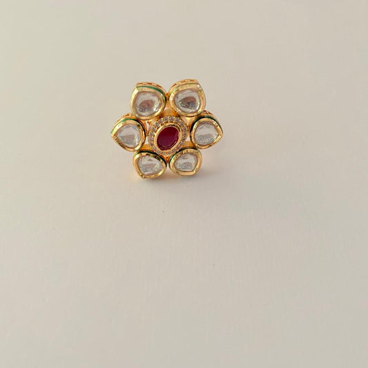 Floral Gold Plated Kudan Ruby Ring