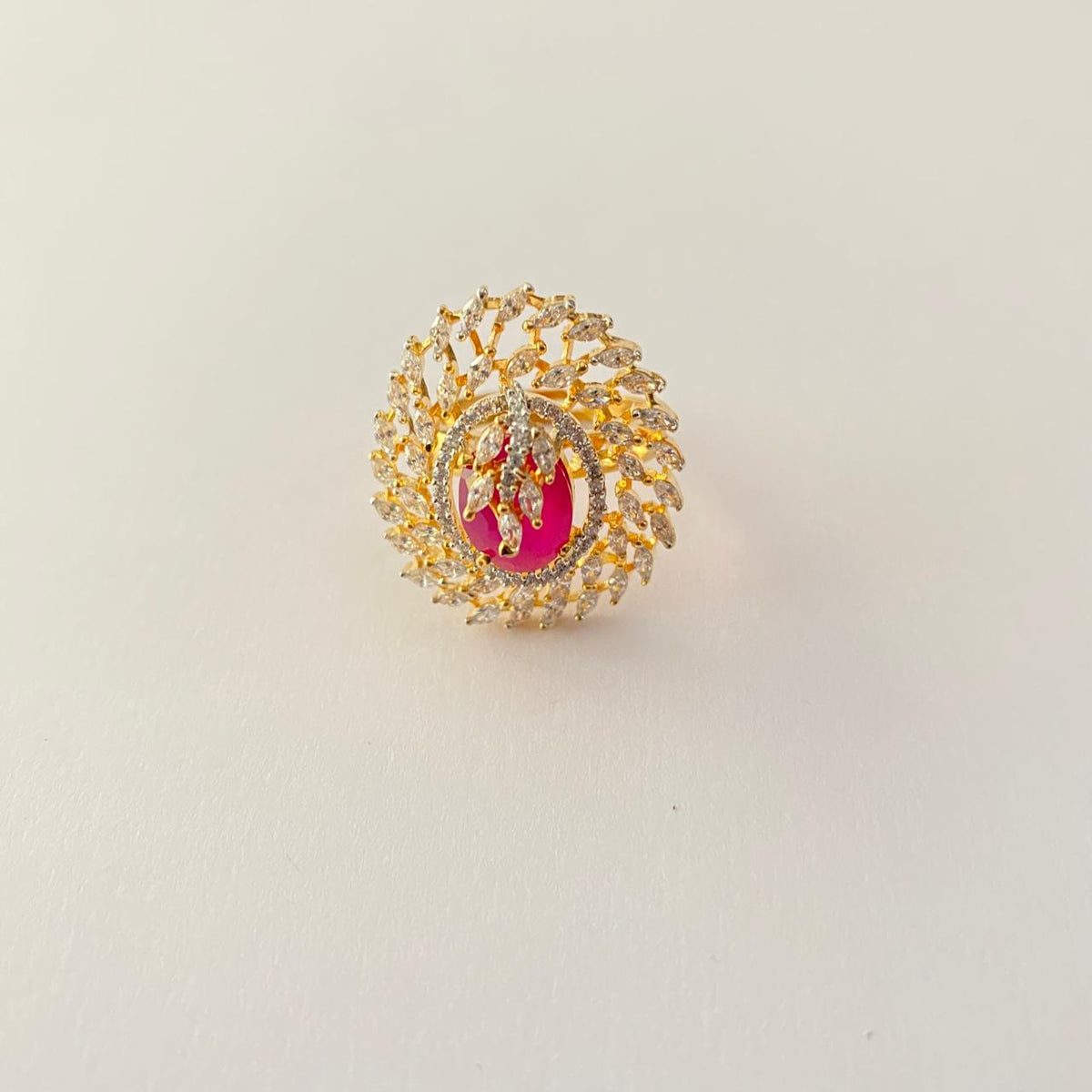 Diamond Pink Stone Gold Plated Ring