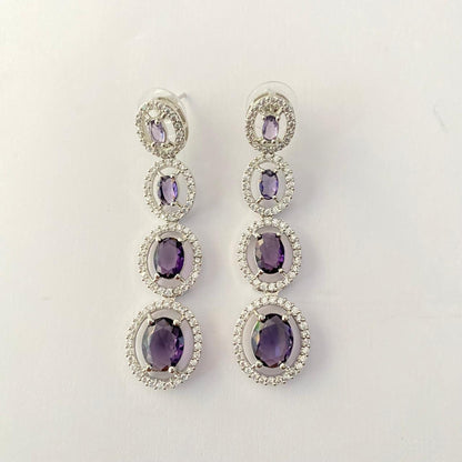 Amethyst Silver Plated Diamond Dangler Earring