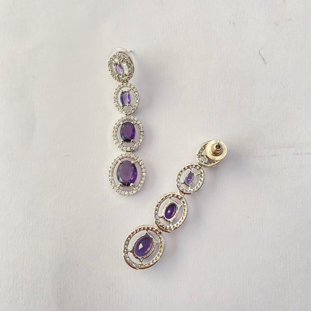 Amethyst Silver Plated Diamond Dangler Earring