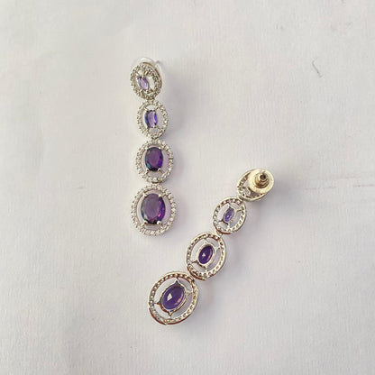 Amethyst Silver Plated Diamond Dangler Earring