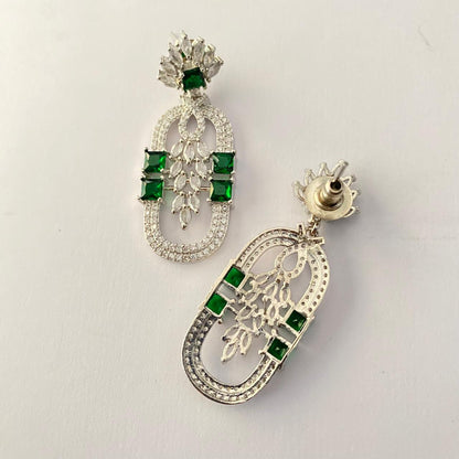 Emerald Silver Plated Diamond Earring