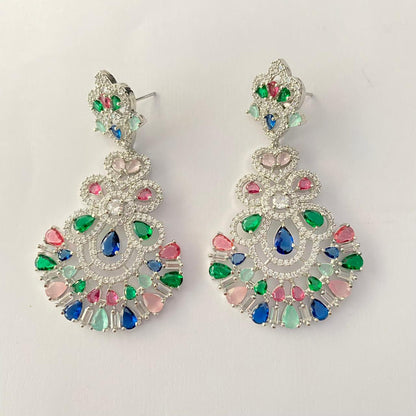 Multi Color Diamond Silver Plated Earring