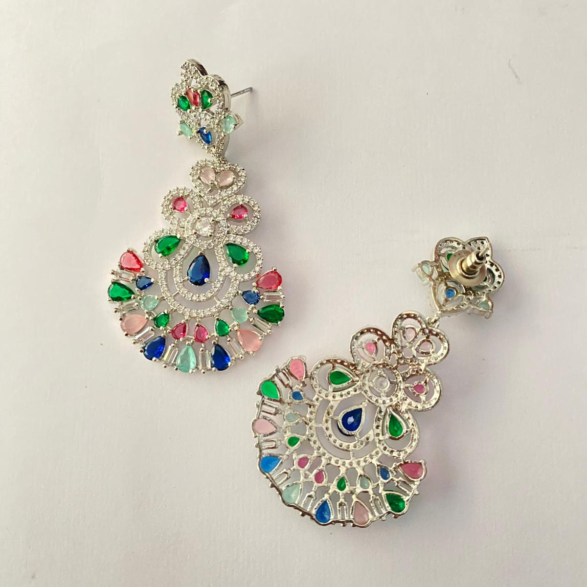 Multi Color Diamond Silver Plated Earring