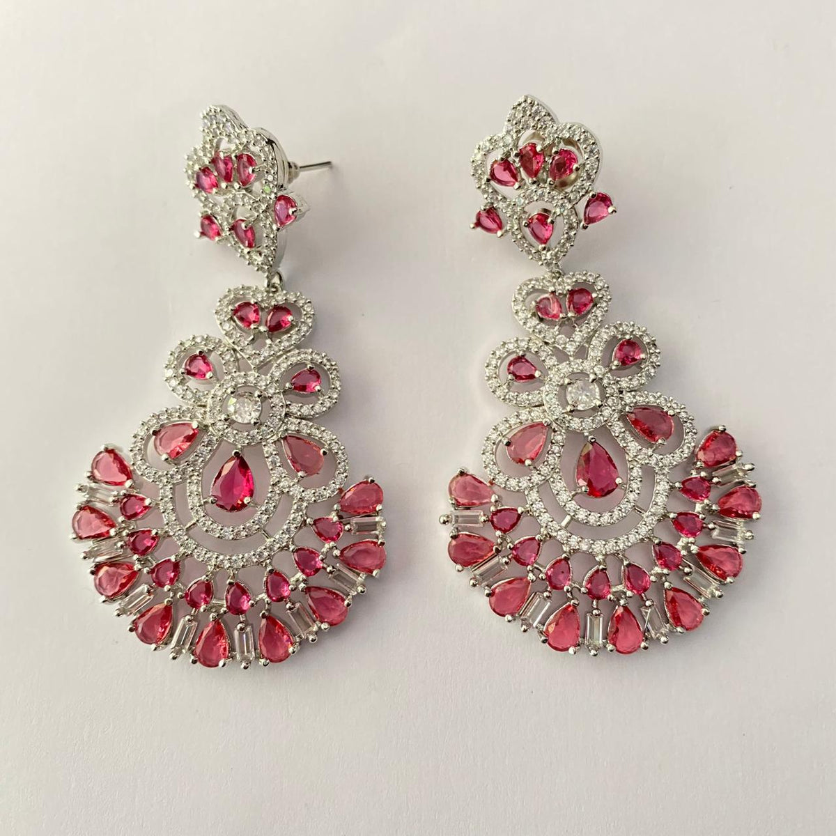 Pink Stone A.D Silver Plated Earring