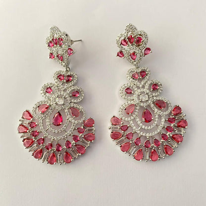 Pink Stone A.D Silver Plated Earring