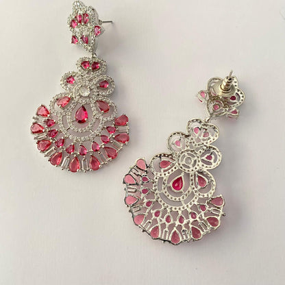 Pink Stone A.D Silver Plated Earring
