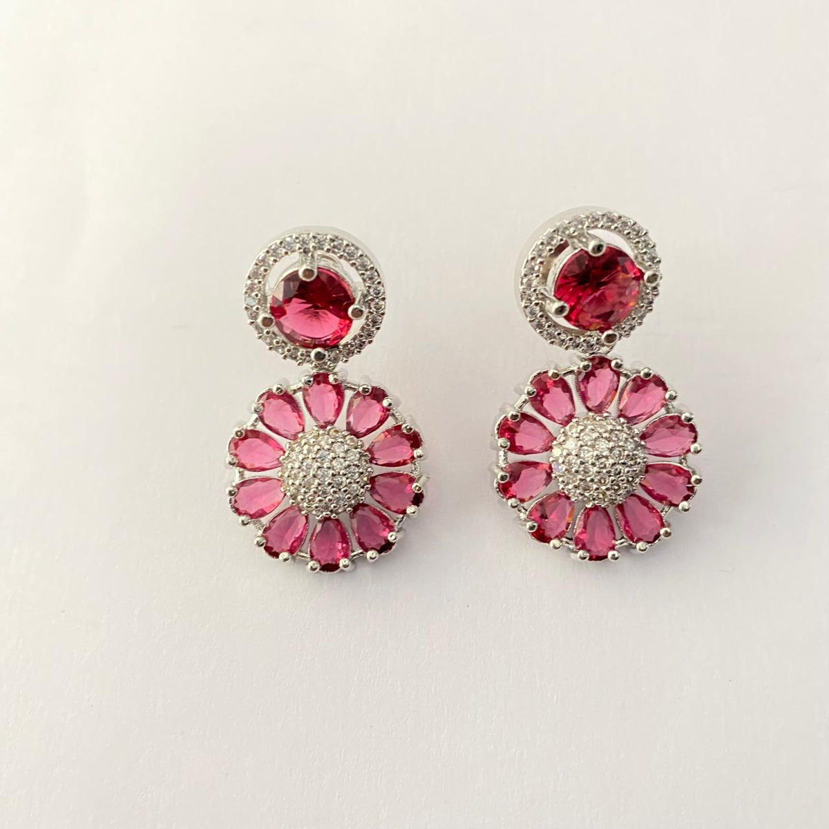 Pink Stone Silver Plated Earring