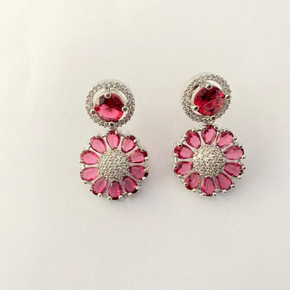 Pink Stone Silver Plated Earring