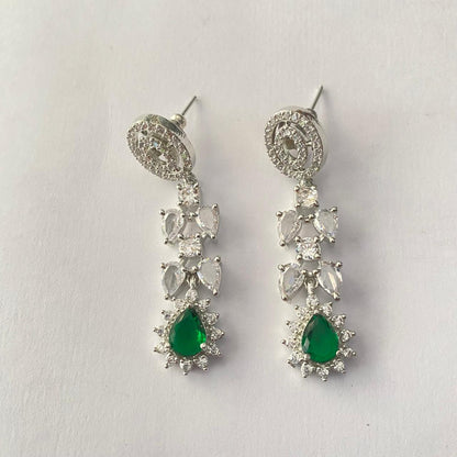 Green Stone Silver Plated Earring