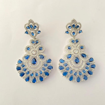 Blue Stone A.D Siver Plated Big Earring