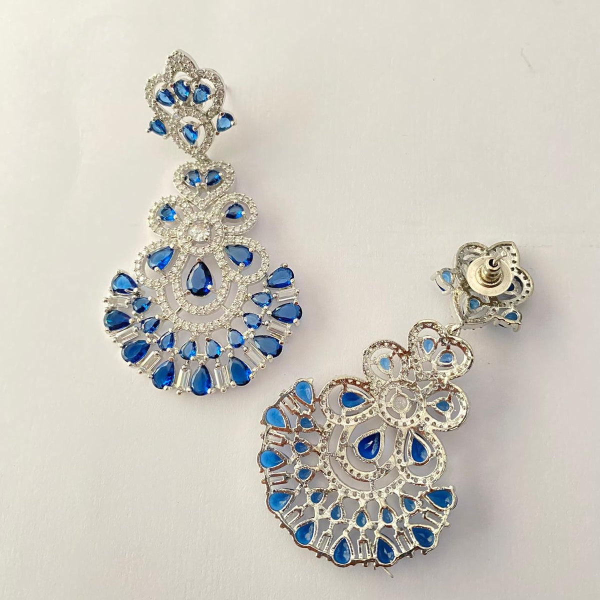 Blue Stone A.D Siver Plated Big Earring