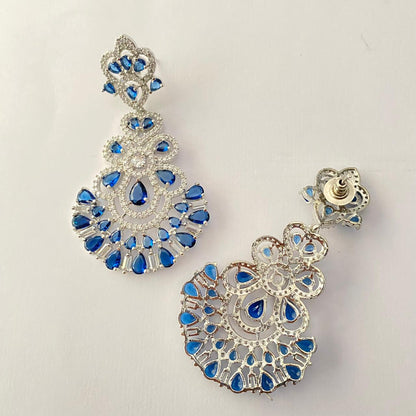 Blue Stone A.D Siver Plated Big Earring