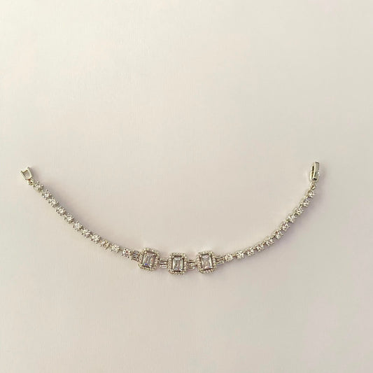 Square Shape Silver Plated Tennis Bracelet
