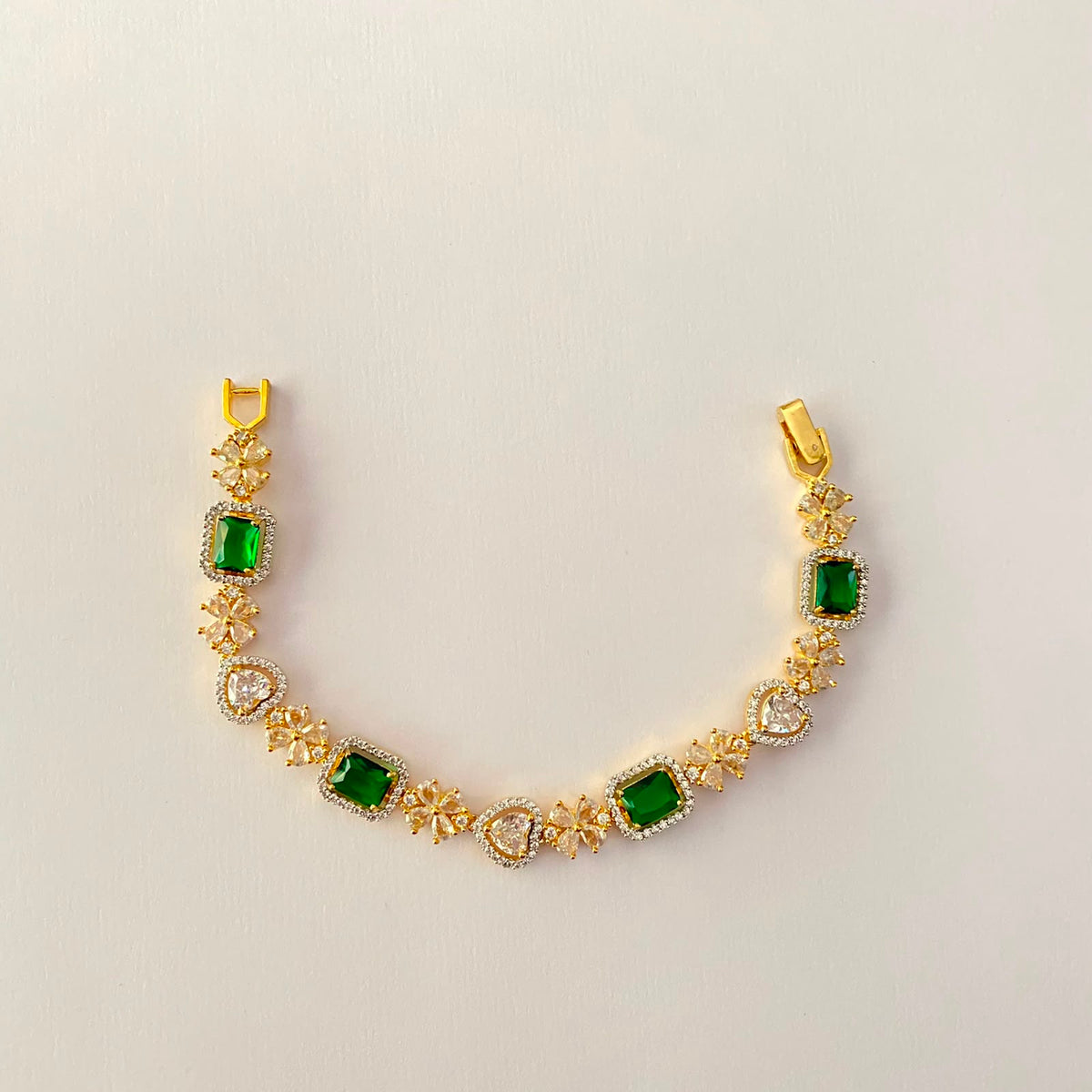 Gold Plated Green Stone Tennis Bracelet