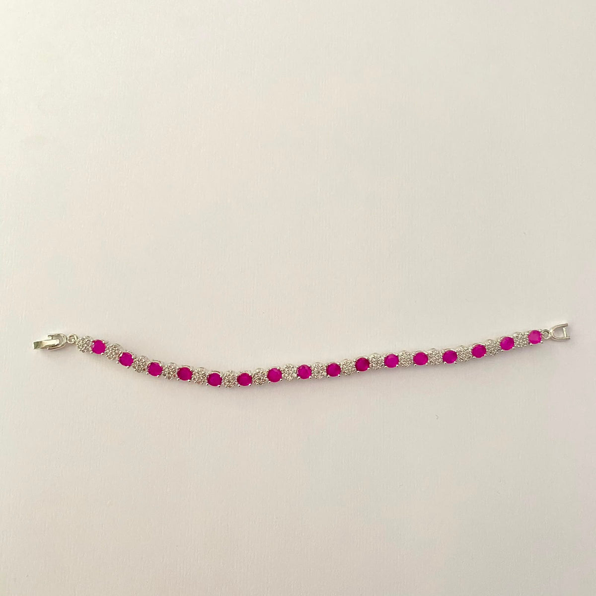 Silver Plated Pink Diamond Tennis Bracelet