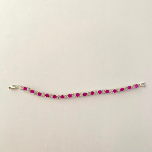 Silver Plated Pink Diamond Tennis Bracelet