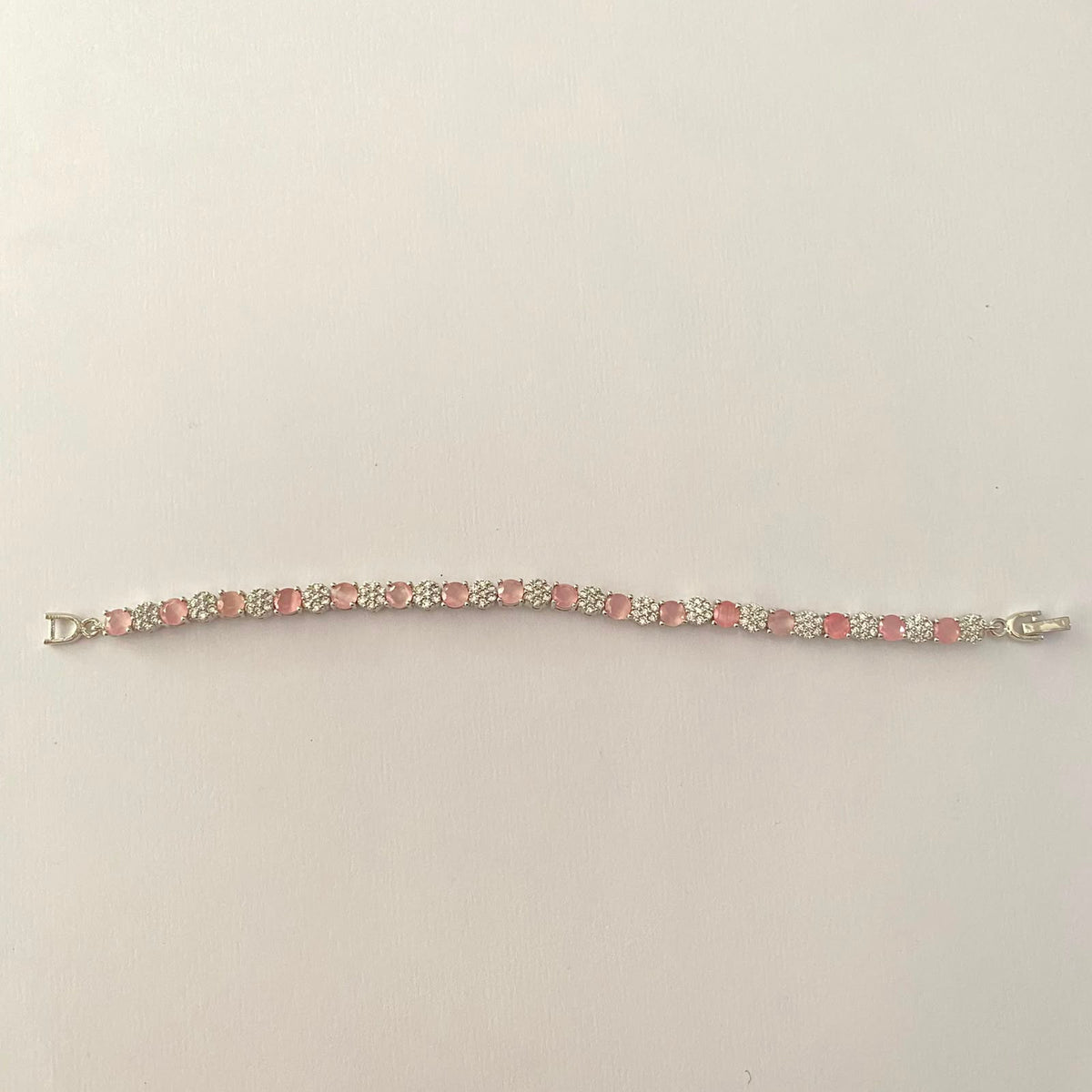 Silver Plated Rose Quartz Diamond Tennis Bracelet Set