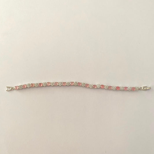 Silver Plated Rose Quartz Diamond Tennis Bracelet Set