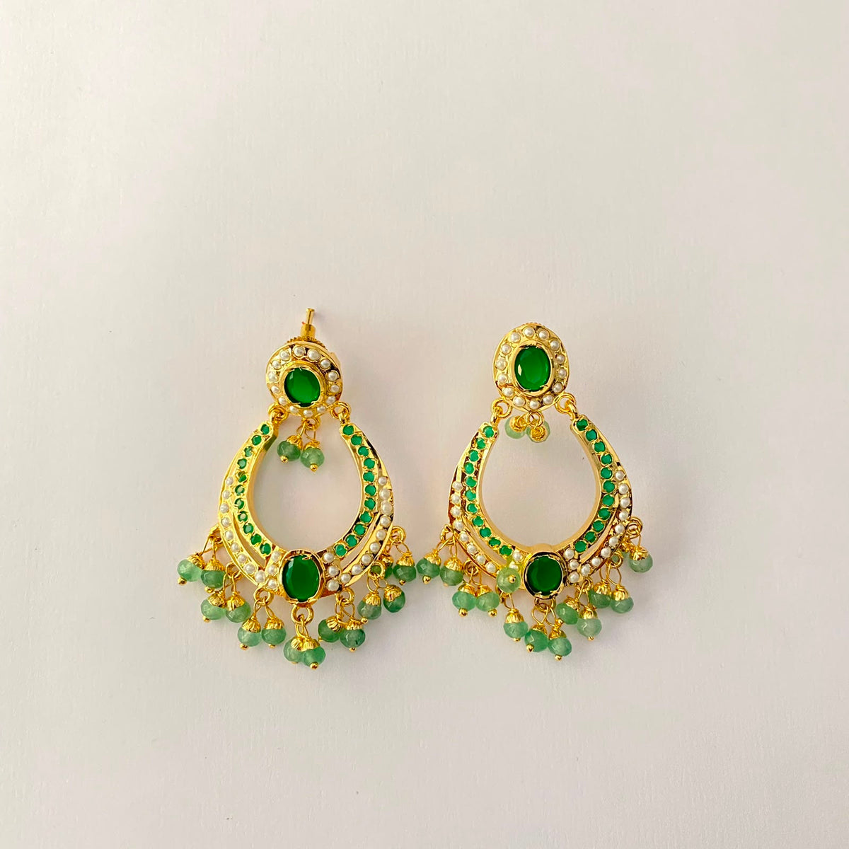 Gold Plated Green Jadau Chand Bali