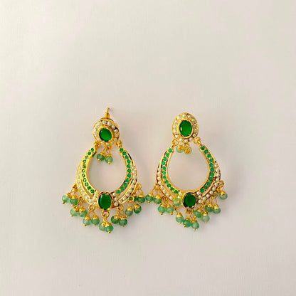 Gold Plated Green Jadau Chand Bali