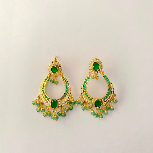 Gold Plated Green Jadau Chand Bali