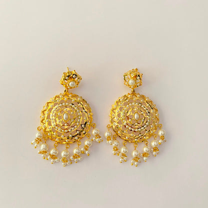 Gold Plated White Pearl Jadau Earring