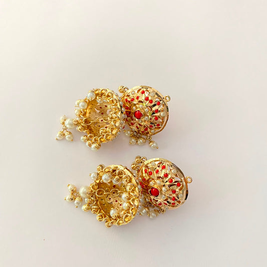 Coral Jadau Jhumka