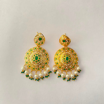 Green Gold Plated Jadau Earring