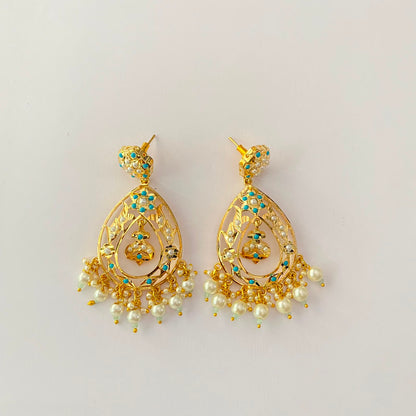 Gold Plated Firoza Jadau Earring