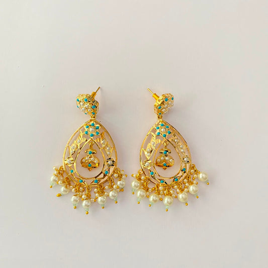 Gold Plated Firoza Jadau Earring
