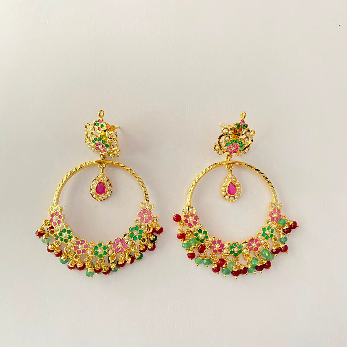 Gold Plated Jadau Chand Bali