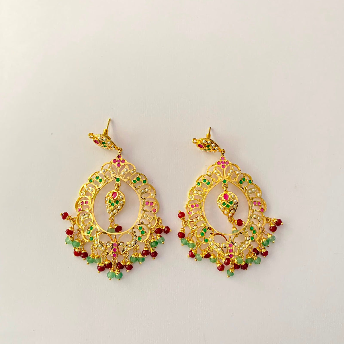 Gold Plated Ruby & Green Jadau Earring