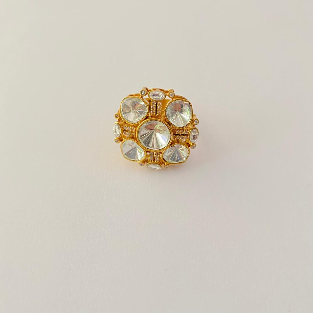 Antique Gold Plated Polki Ring