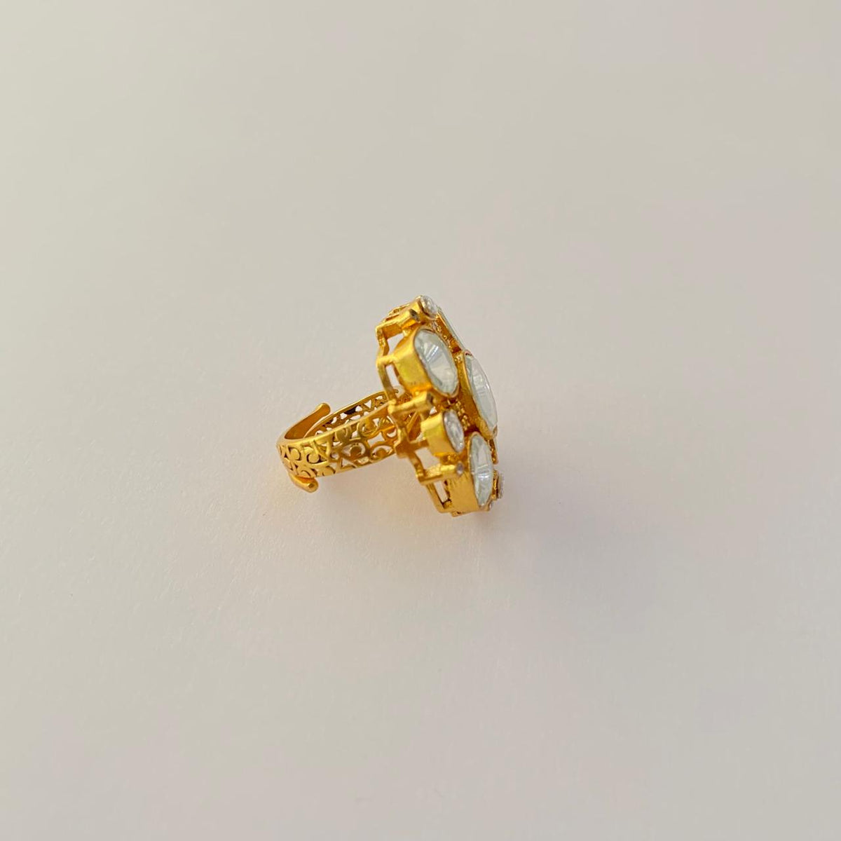 Antique Gold Plated Polki Ring