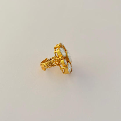 Antique Gold Plated Polki Ring