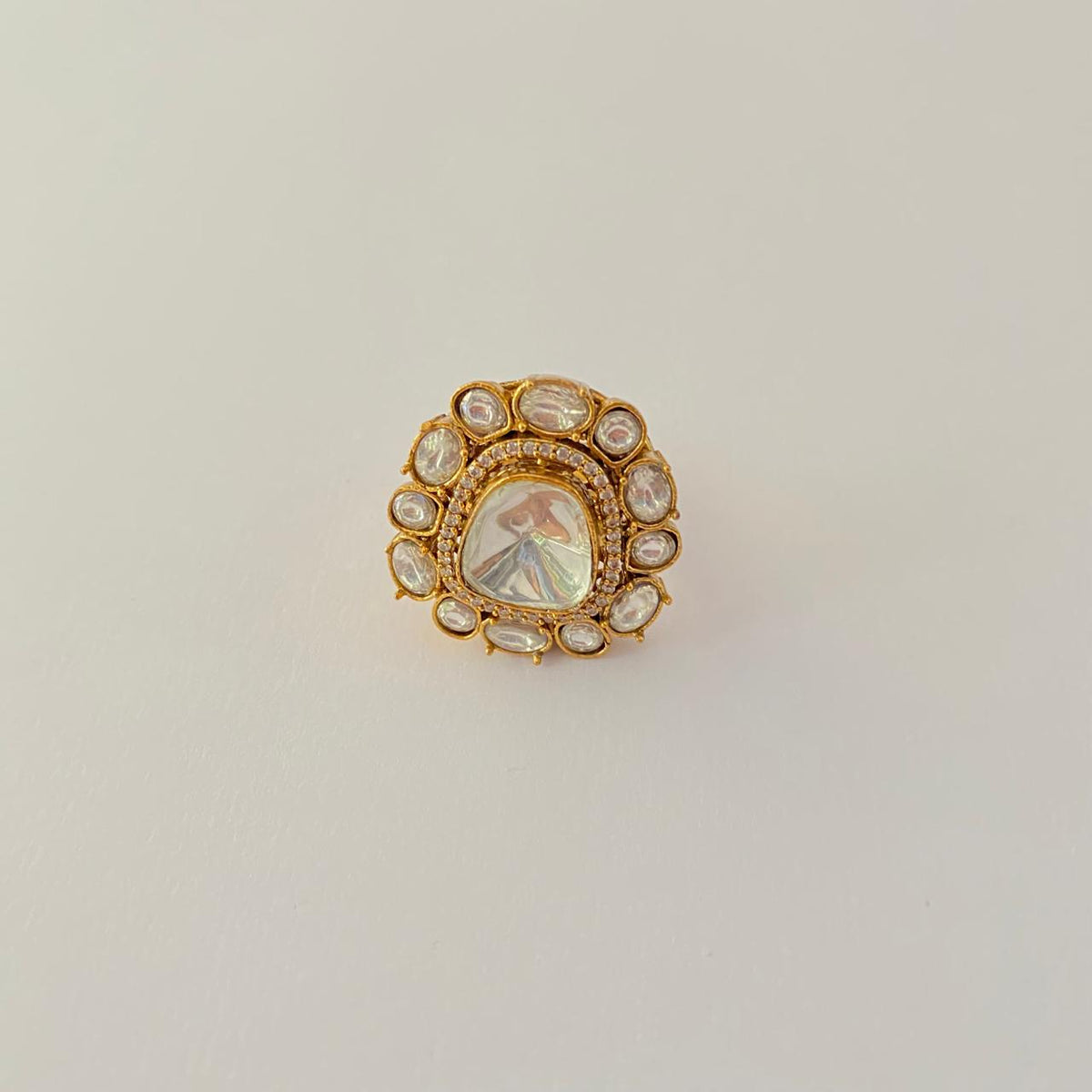 Polki Floral Antique Gold Plated Ring