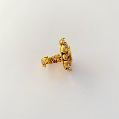 Polki Floral Antique Gold Plated Ring